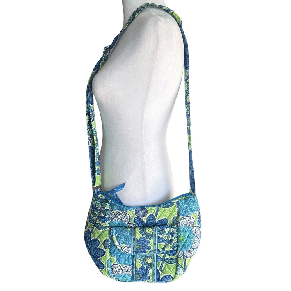 Vera Bradley Blue Bayou Floral Quilted Crossbody Bag Hobo Handbag Green Paisley